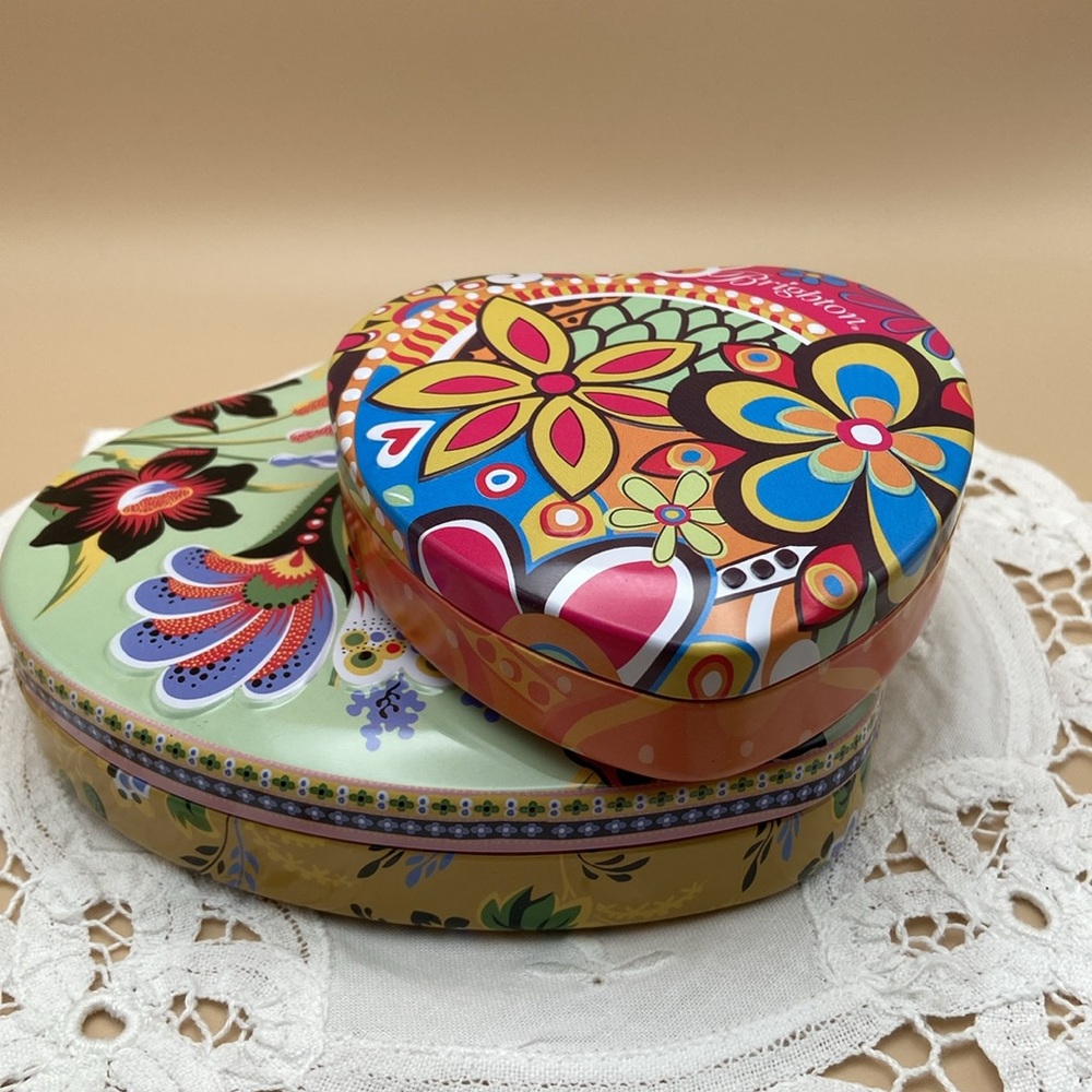 Brighton Floral Heart Tins with Vibrant Design - Set of 2
